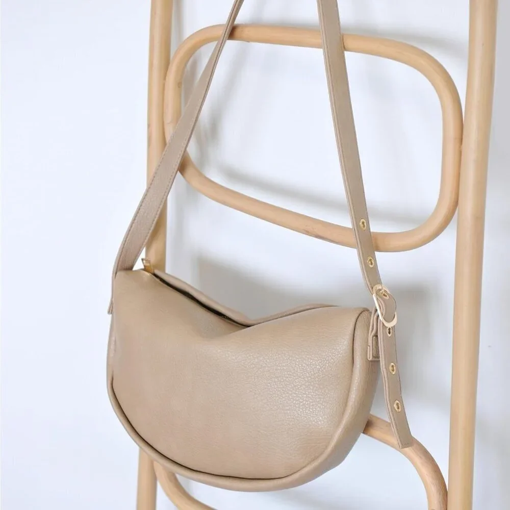 Women's Vegan Leather Crescent Crossbody Bag Slouchy Hobo with Adjustable Strap